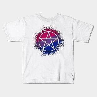 Paint Splatter Bisexual Pride Pentacle Symbol Kids T-Shirt